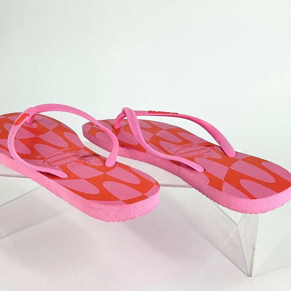 Havaianas Size Size 11 12 Pink Orange Wave Flip Flop Thong Sandals Womens Brazil
